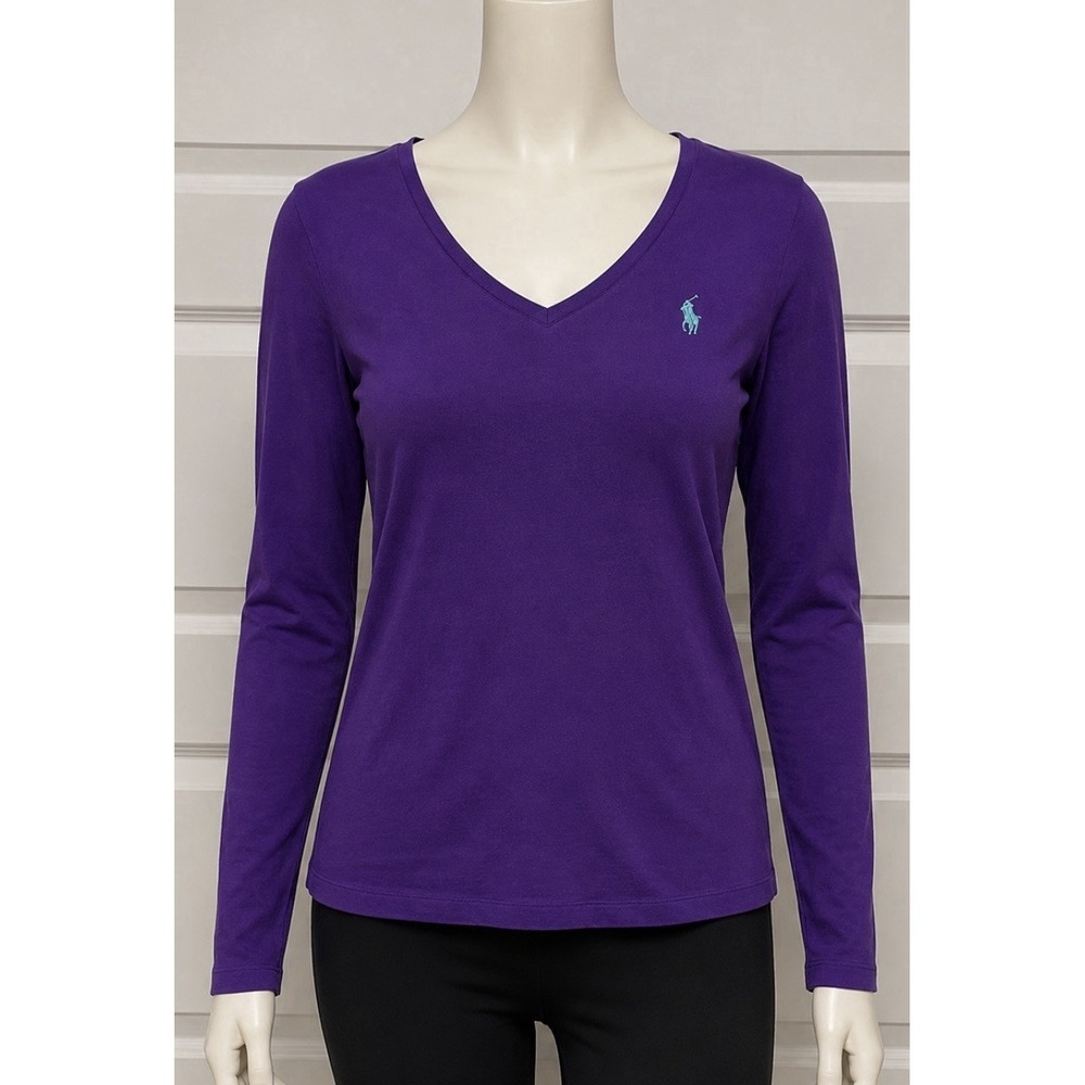 RALPH LAUREN POLO Women's Long Sleeve Shirt Top Small S Purple Preppy Classic